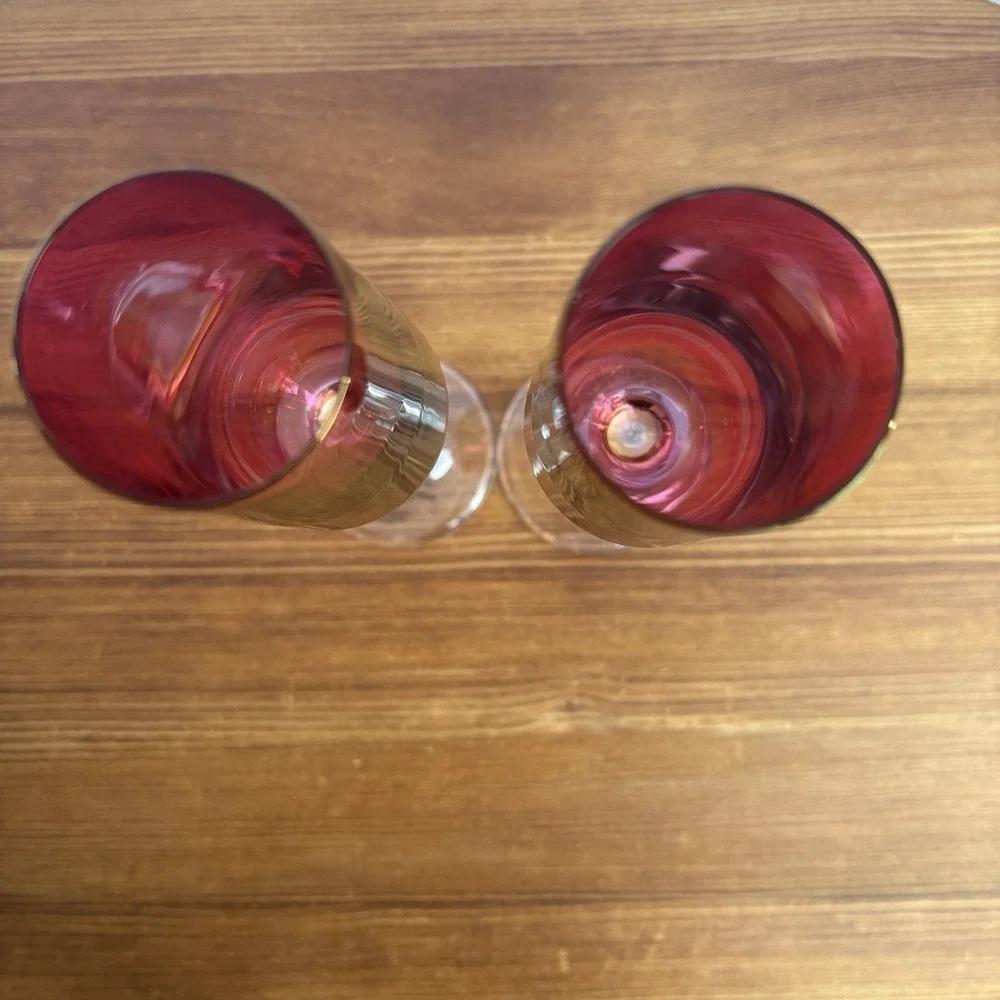 Pier 1 Ruby Luster Champagne Flutes Set of 2 Slovakia Hand Wash‎ Only 10.5